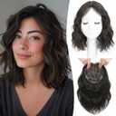 Ms Taj 11 Inch Short Wavy Hair Topper for Women with Thinning Hair, Natural Synthetic Lightweight & Breathable Hairpiece for Women with 6.5"x6.5" Base, Instantly Adds Volume and CoverageDark Brown