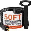 huanchain L5-30P/L5-30R 3 Prong 30 Amp Generator Cord 50 FT, Heavy Duty 10AWG 125V 3750W SJTW, Black Locking Generator Extension Cord Waterproof, ETL Listed