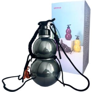 316 Stainless Steel Gourd Water Bottle - 17oz Insulated Metal Bottle with Adjustable Strap & Wooden Charm, Leak-Proof for Travel/Sports/Cycling (Iridescent Black, 24H Cold/20H Hot)