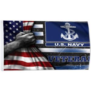 USN Veteran Flag 3x5 Ft - UV Fade Resistant Double Sided and Double Stitched 150D Polyester banner For Use Outdoor or Indoor (N Veteran)