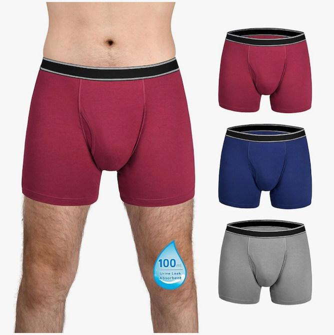Washable Incontinence Underwear for Men Cotton Boxer Briefs, Size Large