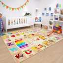 Chicrug Educational Kid Area Rug for Playroom, 6x9 Feet TPR Non Slip Kids Classroom Carpet Rug for Learning ABC Animal, Shape Color Fruit, Washable Play Mat Rug for Children Nursery Toddler Room Decor (Camel)