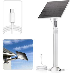 Solar Panel for Ring Camera, 5W Solar Fast Charger, Telescopic Pole & 360 Swivel, 10ft USB-C Cable, IP65 Weatherproof, for All Battery Outdoor Security Cameras, Perfect for Reaching Sunlight