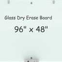 Large Glass Dry Erase Board, 96 x 48 Inches Magnetic Glass Whiteboard for Wall, 8' x 4' Frameless Board for Office, Home, School