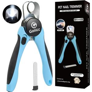 Gonicc LED Pet Nail Clippers for Dogs & Cats, Light-Up Dog Nail Trimmer with Safety Lock & Builtin File, Professional Stainless Steel Nail Clippers for Pets