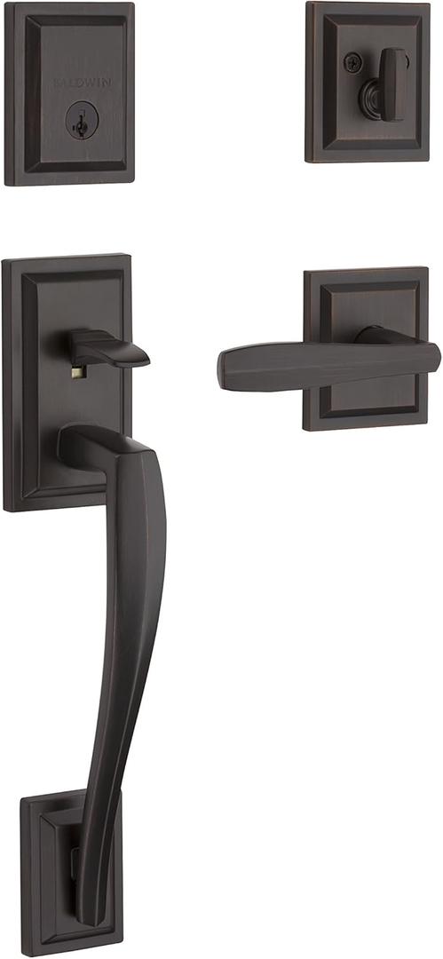 Baldwin Torrey Pines, Front Entry Handleset with Interior Lever, Featuring SmartKey Deadbolt Re-Key Technology and Microban Protection, in Venetian Bronze
