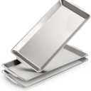 ZENFUN 3 Packs 304 Stainless Steel Serving Platters, Rectangle Metal Dinner Plates with Handles, Decorative Organizer Trays for BBQ, Dining, Party, Buffet, Appetizer Serving(12.6" x 6.3")