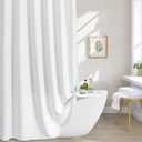 White Thick Fabric Shower Curtain, 3D Embossed Woven Rustic Heavy Duty Cloth Shower Curtain Set, Water Repellent Weighted 230GSM Hotel Quality Machine Washable Bath Curtains with Hooks 72x72
