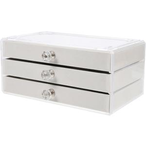 Multi-function Jewelry Box for Home Elegant Necklace Organizer and Earring Holder Three Drawers Dust Storage for Rings and Accessories Design (Beige)