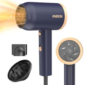 ANIEKIN Hair Dryer, 1875 Watts Fast Drying Blow Dryer with Diffuser and Concentrator, Compact Lightweight Hair Dryer for Women and Men (Blue)