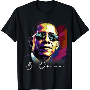 4th of July Barack Obama President Portrait Patriotic T-Shirt (Black, S)