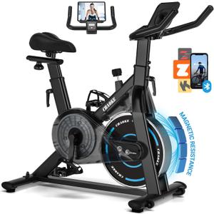 Exercise Bike, CHAOKE Quiet Adjustable Magnetic Resistance Stationary Bike for Home Cardio with App Compatible, 350LB Weight Capacity Indoor Cycling Bike with Comfortable Seat & Digital Display (Newly Upgraded Magnetic + App Compatible -Black Blue)