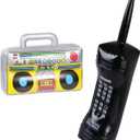 2PCS Inflatable Boombox and Mobile Phone - 80s 90s Party Decorations Supplies Cosplay Props - Rappers Hip Hop B-Boys Costume Accessory