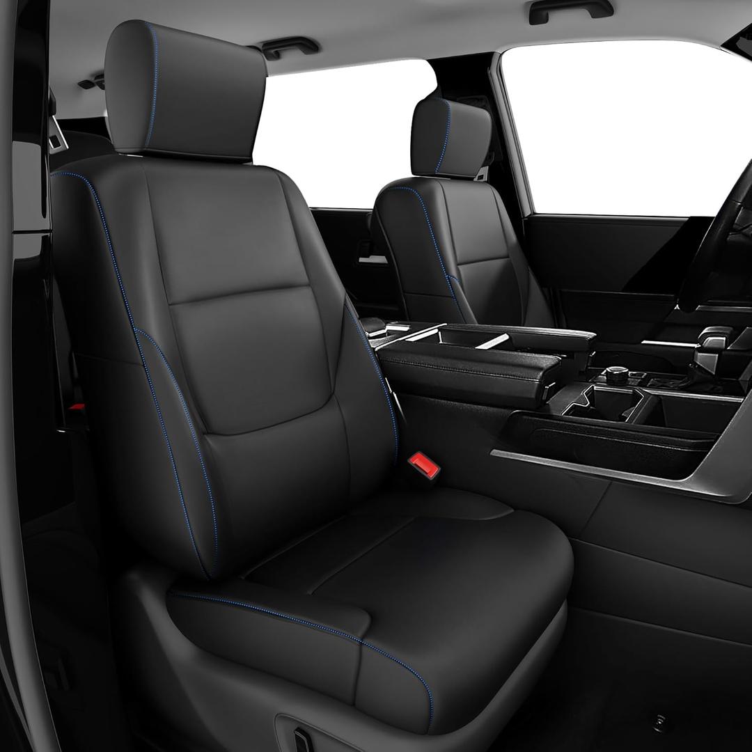 FFREESOO Tundra 2024 2023 2022 Full Set Leather Seat Covers, Fit for Toyota Tundra Crewmax Cab, Custom Truck Seat Covers BlackBlue-Line