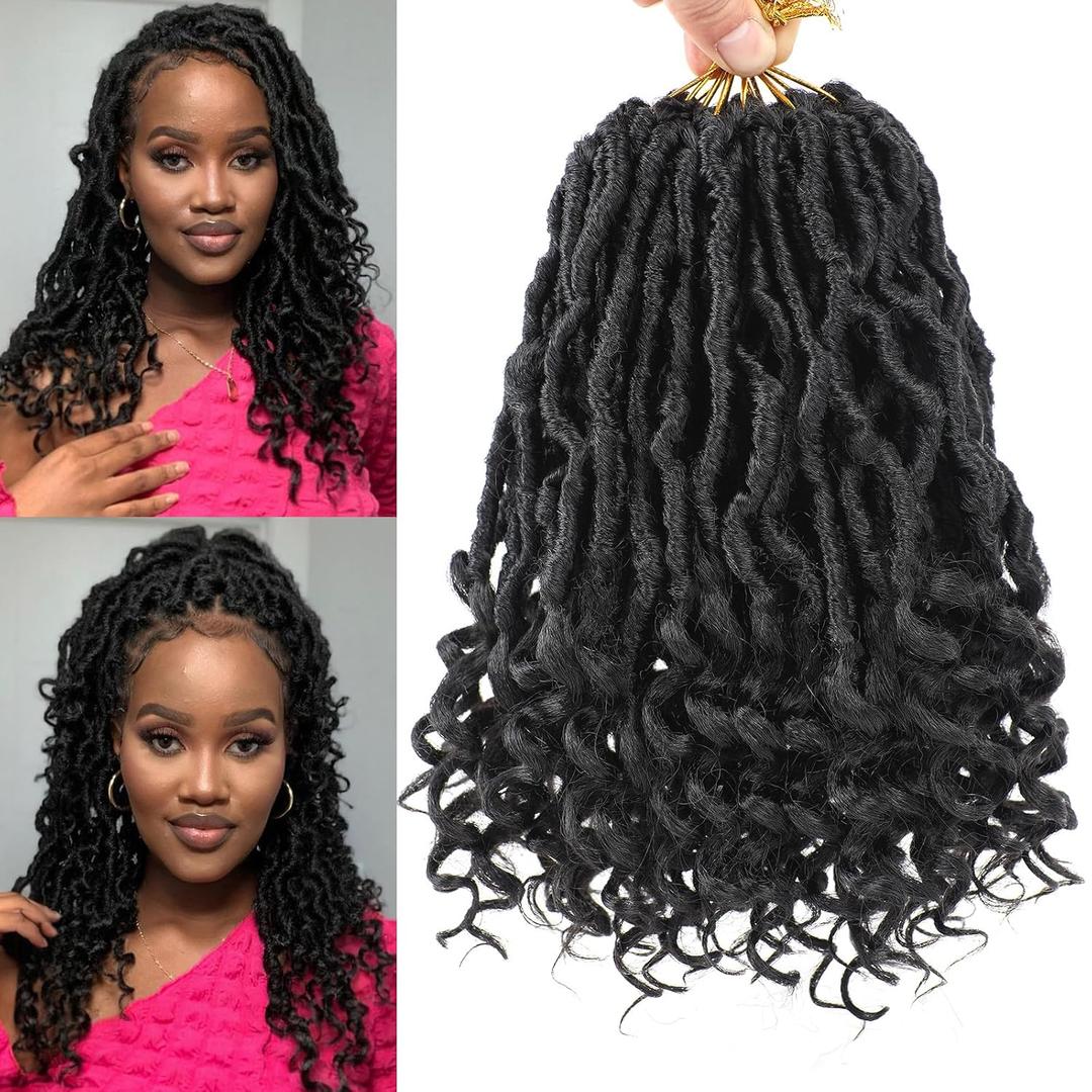 Leeven 7 Packs Faux Locs Crochet Hair With Curly Ends 10 Inch Pre-looped Goddess Locs Crochet Braids Hair 84 Strands Natural Black Bohemian Soft Locs Crochet Hair Extensions for Women 1B#