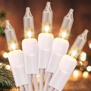 Meteds Christmas Lights 50 Count Clear Mini Lights White Wire UL Certified Connectable Warm White String Lights for Christmas Decor