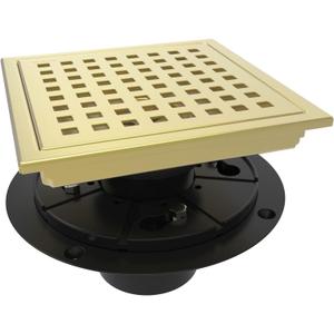 WEBANG 6 Inch Square Shower Floor Drain with Flange, Quadrato Pattern Grate Removable, Food-Grade SUS 304 Stainless Steel, Watermark CUPC Certified, Brushed Gold