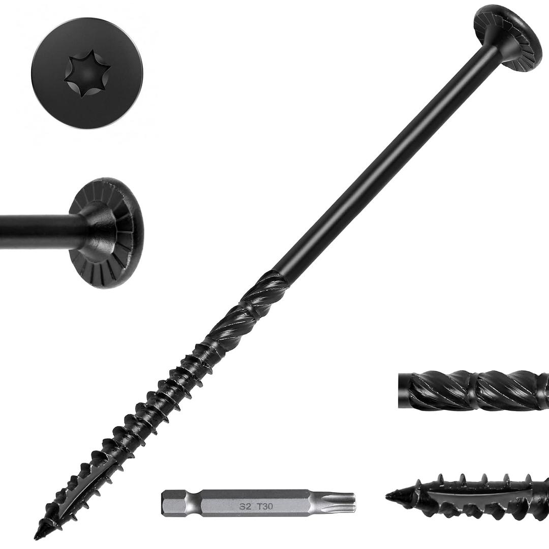 FMhotu #14 Heavy-Duty Wood Screws, Star Drive Deck Screws, Rust Resistant Timber Screws for Timber/Log/Landscaping Wood (8 Inch,500Pcs,Black)