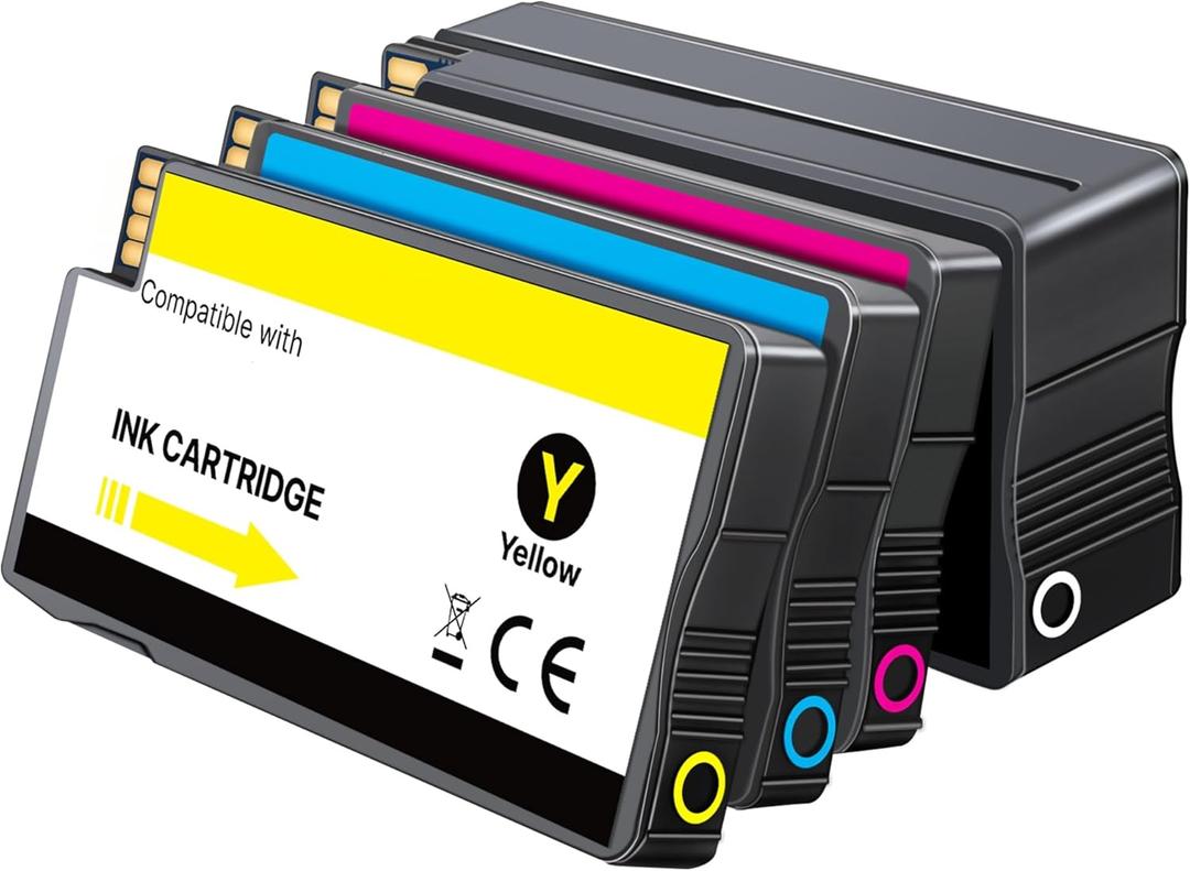 923 Ink Cartridges for HP Printers Compatible for HP 923 Ink Cartridges HP923 for HP Officejet Pro 8130e 8120e 8135e 8139e 8120e 8125e Printers (4 Pack 923 Ink Black Cyan Magenta Yellow Without Chip)