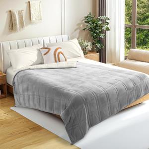 LBRO2M Sherpa Weighted Blanket 15 lbs, Heavy Blanket Sherpa Flannel with Glass Beads, Soft Thick Comfort Blankets for Adults,Bed Heavy Blanket 60 X 80 Inches, Gray
