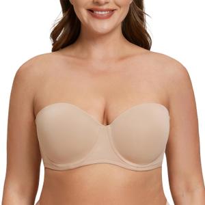 MELENECA Women's Strapless Bra for Large Bust Back Smoothing Plus Size with Underwire (38F, Beige)