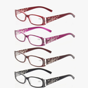 Kerecsen 4 Pairs Ladies Reading Glasses Spring Hinge with Laser Pattern Readers,+3.00