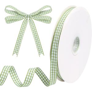 Sage Green Gingham Ribbon for Gift Wrapping, Sage Green and White Classic Checkered Plaid Buffalo Ribbon for Crafts Flower Bouquet Christmas Wedding Birthday Decoration 3/8 inch x 50 Yards
