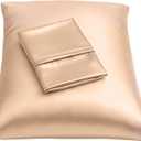 Satin Pillowcase with Zipper, for Hair and Skin Care, Feels Soft and Cool Like a Silk Pillowcase, Satin Pillow Cases 2 Pack, Slik Pillow Cover, Champagne, Standard, Set of 2