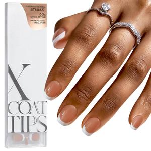 BTArtboxnails French Gel Nail Tips - XCOATTIPS Brown Extra Short Square French Tip Press on Nails Pre-applied Tip Primer & Base Coat, No Need to File Fake Nails Nail Art DIY