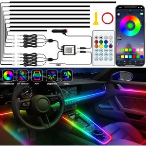 Jushope Interior Car LED Strip Lights, Acrylic LED Lights for Car with Dynamic Dreamcolor Chasing, Ambient Lighting Kits Music Sync Wireless APP and RF Remote Control (8 in 1)
