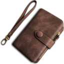 Wallets for Women Bifold Small Rfid Soft Leather Ladies Wallets Trifold Womens Wallets Billfolds Mini Wristlet Clutch Cute Zipper Coin Purse with Wrist Strap (Brown)