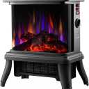 18“ Panoramic Window 1500W/1650W Electric Wood Stove Fireplace with Flame Effect, 4 in 1 Freestanding Indoor Space Heater. 3S of Rapid Heat. Fully Curved 3D Panoramic Flame Effect,Black