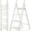 Step Ladder 4-Step White Finish Aluminum Folding Step Ladders,Anti-Slip Max 330 lbs