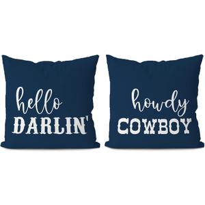 KEUSPI 394Hello Darlin Howdy Cowboy Western Throw Pillow Cover,Funny Couple Throw Pillow Case 1818 Inch Set of 2,Western Gifts,Cowboy Cowgirl Teen Girls Boys Gifts,Couples Valentine's Day Gift (Deep Blue)