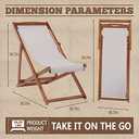 Outdoor Wooden Patio Lounge Chair 2 Set Beach Sling Chair Set Height Portable Reclining Beach Chair Solid Wood Frame with White Polyester Canvas 3 Level,Grey