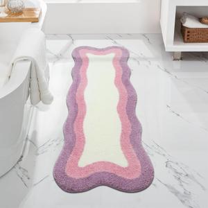 HAOCOO Bathroom Runner Rug, 18x47 inch, Microfiber Luxury Soft Non Slip Washable, Room Decor Aesthetic Long Rug for Indoor Doormat Tub Bedside Decor (3'11" x 1'6" (Irregular), Light Purple/Pink)