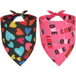 ADOGGYGO Valentine Dog Bandanas 2 Pack, Triangle Reversible Love Heart Scarf, Premium Durable Fabric, Pet Valentine Bandana for Extra Large Dogs (X-Large)