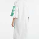 D-Sun Women Floral Embroidered Mid Dress 3/4 Sleeves Casual V-Neck Spring Summer Tunic Loose Zip Party Dress with Pocket (M)