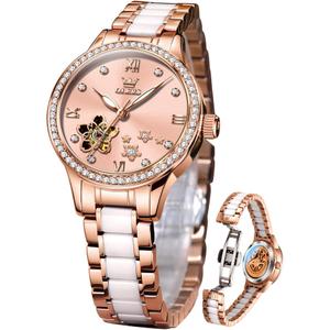 OLEVS Womens Watches Automatic Luxury Dress Ladies Watch Ceramic Strap Rose Gold Self Winding Female Wrist Watch