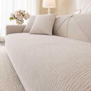 Soft Waterproof Chenille Cover Washable, Non Slip Sectional Sofa Covers for 3 Cushion Couch Sofa L Sharped Sofa Slipcover for Pets, Furniture Protector (1 PCS 36"x94" Coffee)
