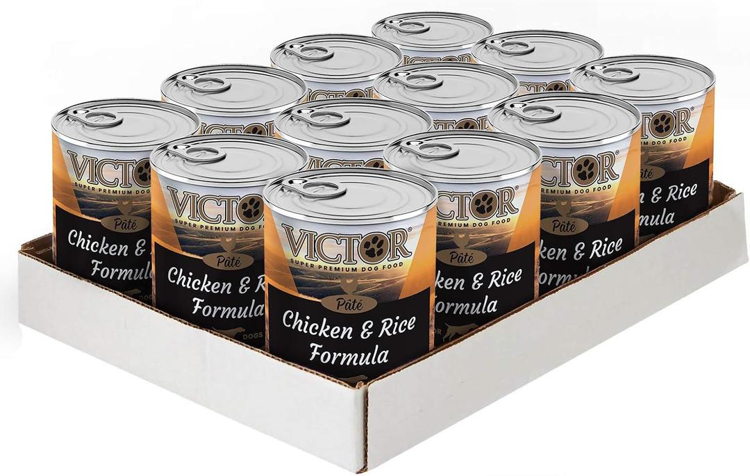 VICTOR Super Premium Dog Food  Chicken and Rice Formula Pt  Canned Wet Adult Dog and Puppy Food  Ideal Kibble Topper or Standalone Meal  All Breed Sizes, 12 x 13.2 oz Cans (EXP 02/17/28)