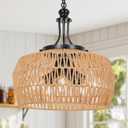 SOTTAE Rattan Boho Chandeliers for Dining Room,5-Light Adjustable Farmhouse Chandelier Light Fixture with Wicker Lampshade,Boho Hanging Pendant Lighting for Kitchen Island, Bedroom, Living Room, large