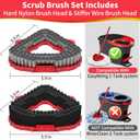 2 Pack Scrub Brush Heads for EasyWring 1-Tank – Stainless Steel & Nylon Bristles, 5.9" Triangular Mop Scrubber for Tile, Bathroom, Kitchen, Deck, Garage Floor Deep Cleaning