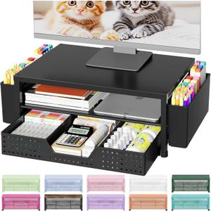 OPNICE Desk Organizers and Accessories, Computer Monitor Stand Riser with Drawer and 2 Pen Holders, Laptop Stand, Office Desk Accessories & Workspace Organizers for Home Office Supplies, Office Book Rack, Black (Black  Hot Seller 1-Pack)