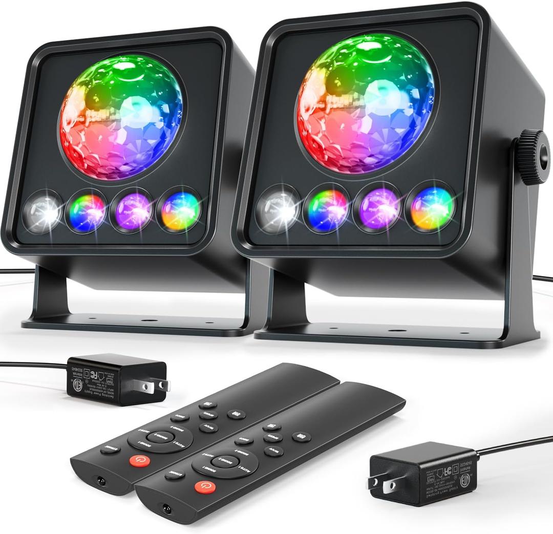 2-Pack Sunset Lamp Disco Ball Party Lights - Sound Activated LED Strobe & Stage Lights for Home Parties, Weddings, Bars, Clubs, Karaoke, Halloween, Christmas & Wall Dcor (Enhanced Dual Lighting Set)