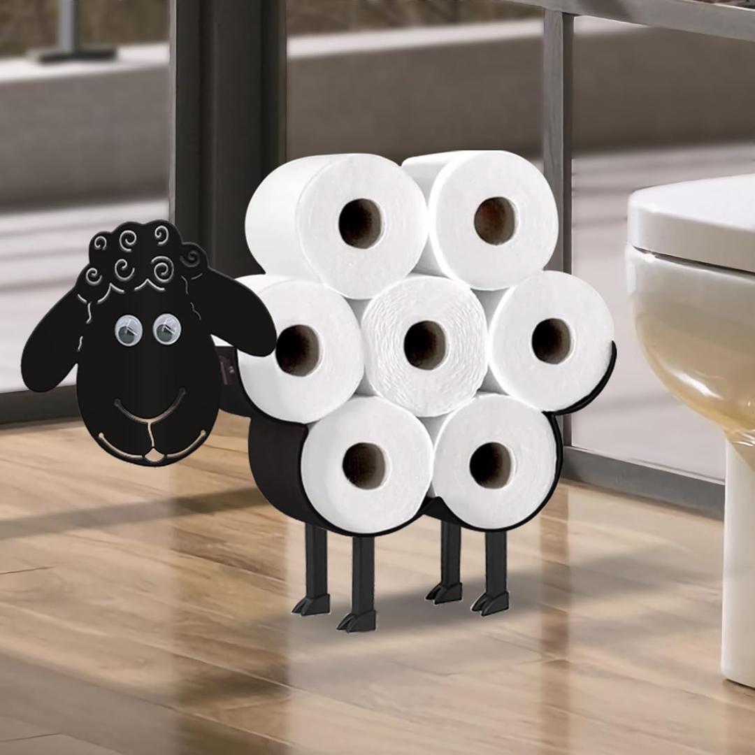 Sheep Toilet Paper Holder for Extra 8 Rolls, Wall Mounted Decorative Toilet Paper Storage, Farmhouse Bathroom Funny Decor Freestanding Accessories Storage Cabinet