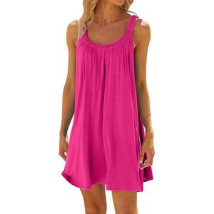 Lesore Womens Mini Dress Casual Summer Strappy Straps Sleeveless Square Neck Knit Mini Dresses Beach Vacation Hot Pink L (Pink, L)
