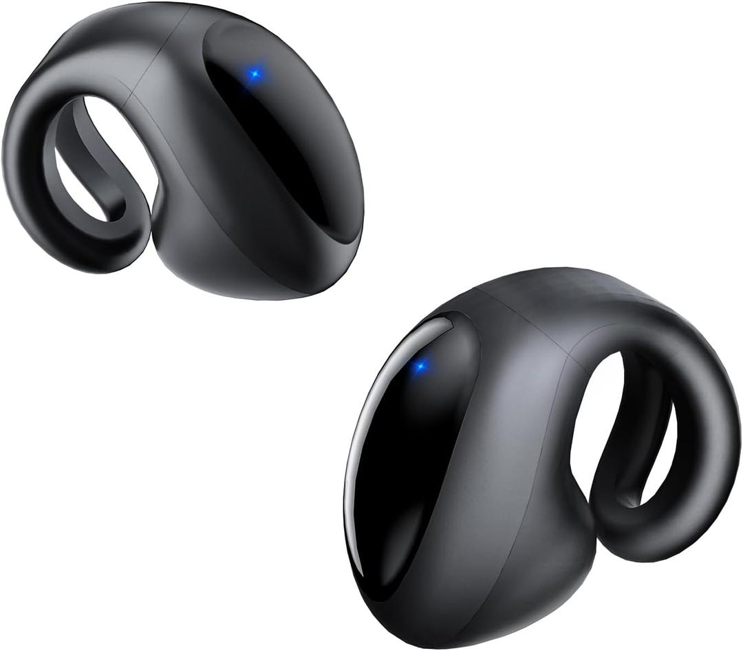 Open Ear Earbuds Lightweight Comfort Clip Wireless Earbuds Sweat Resistant Bluetooth Headphones Sport Headphones for Workouts and Running with Dual Digital Display 44H Playtime IPX7 Waterproof (Dark Black)