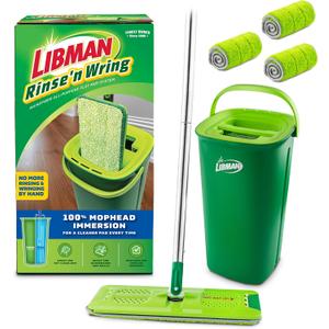 Libman Rinse 'n Wring Mop and Bucket System, 4 Microfiber Pads Included