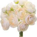 Silk Ranunculus Bouquets for Decor, 6 Pcs Champagne Artificial Flowers Faux Ranunculus, 11 Inch Artificial Ranunculus Flowers for Bridal Shower, Valentine's Day, Birthday, Floral Centerpieces